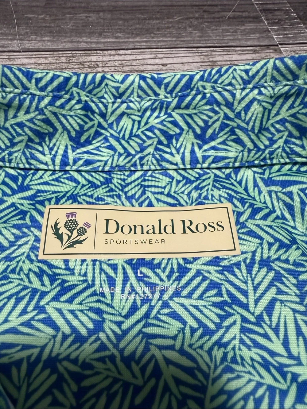 Donald Ross Floral Polo Shirt Men’s L Blue Green Dallas Athletic Club Golf